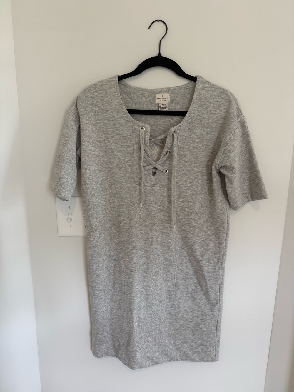 French Connection Heather Gray Lace-Up Short Sleeve Mini Dress